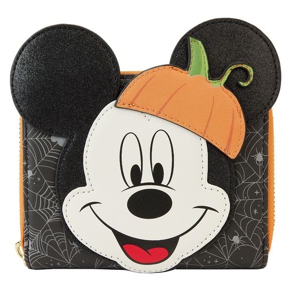 Loungefly Mickey Mouse Glow Pumpkin Zip Around Wallet - Picture 1 of 5